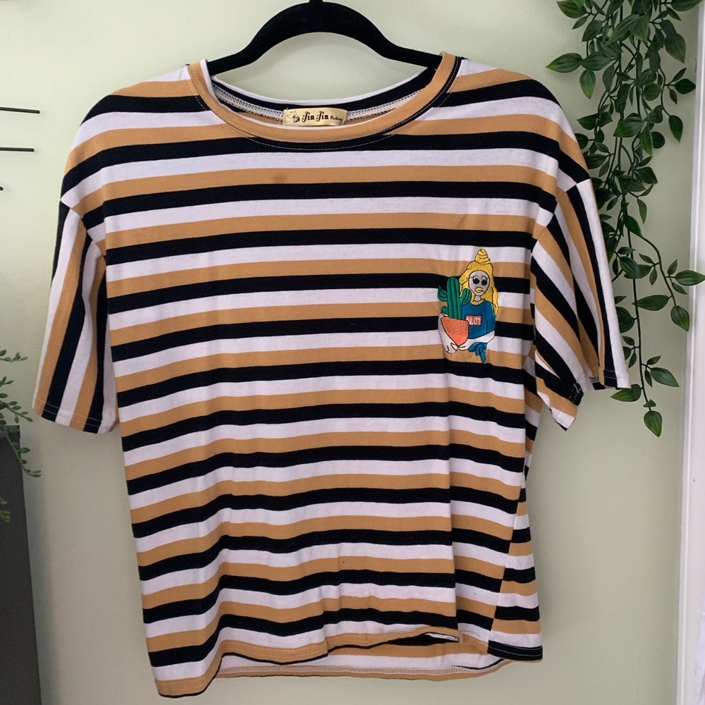 Plant girl stripped t-shirt